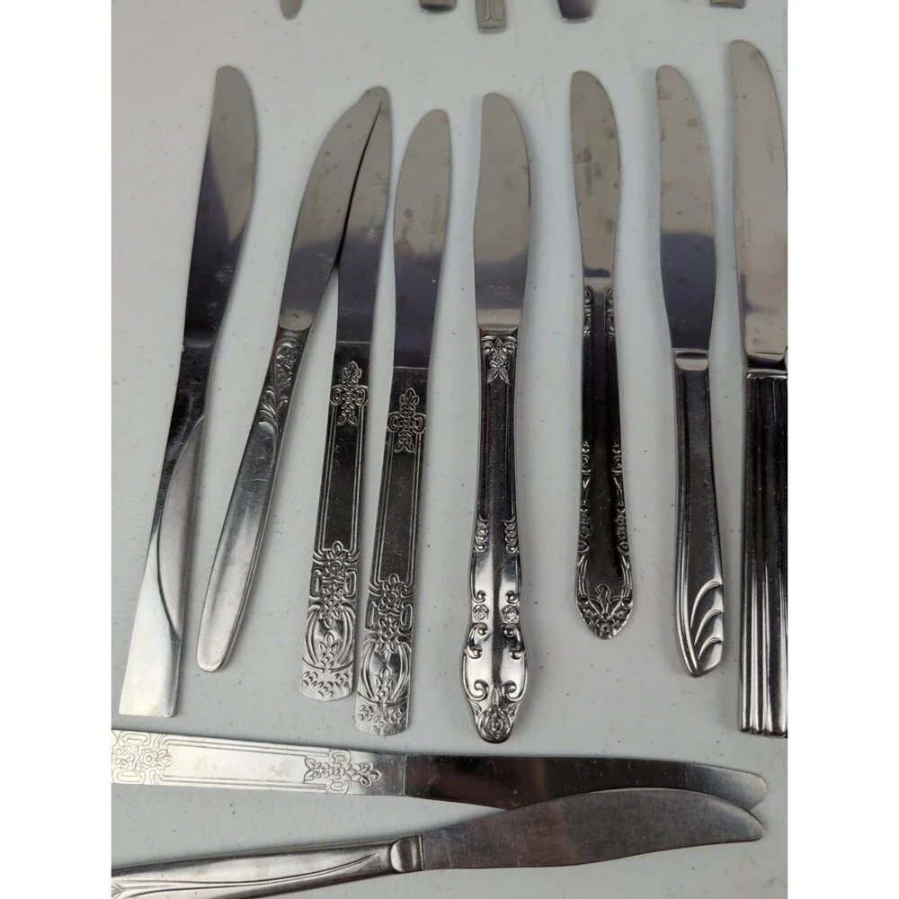 VTG Flatware Mixed Lot Silverware Stainless Lot Of 52 Oneida Japan Korea ECT